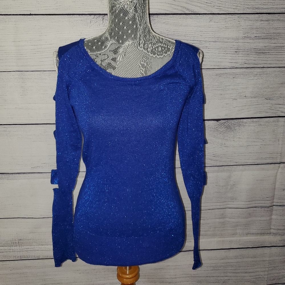 ❤️‍🩹 Say What Royal Blue Sparkle sweater with open sleeves